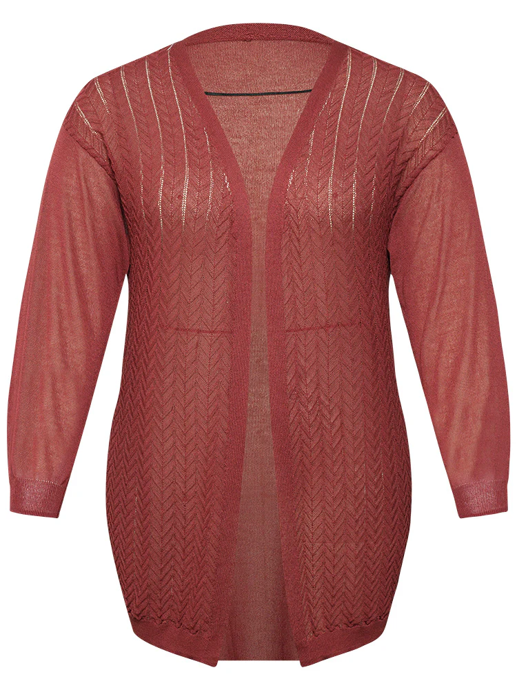 Geometric Plisse Patchwork Loose Open Front Cardigan - Image 10