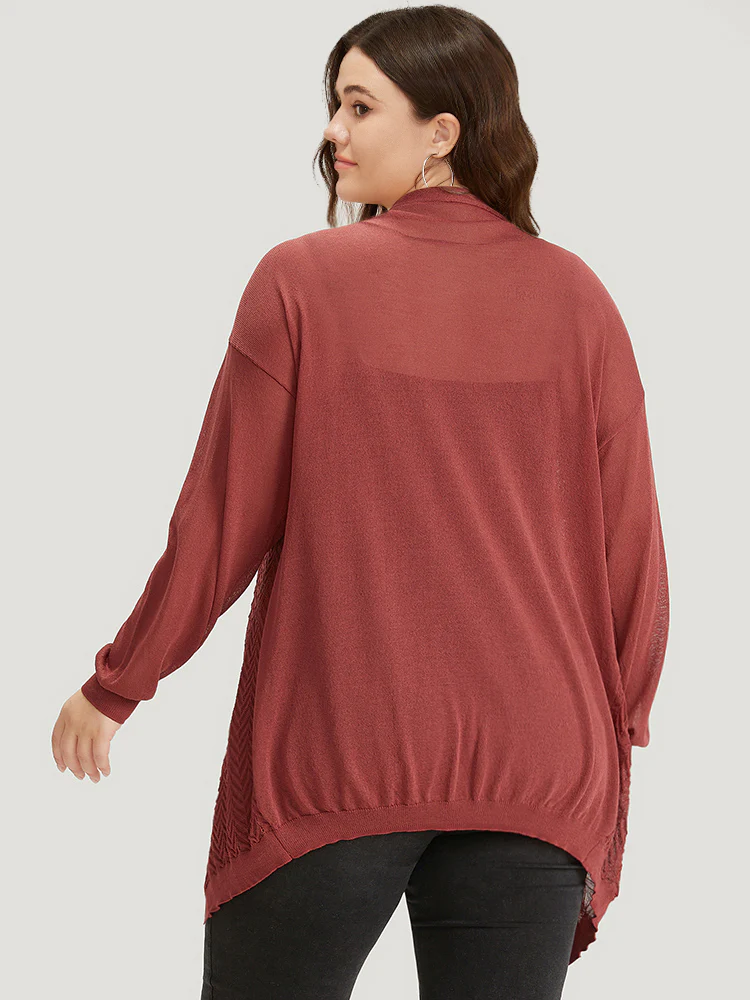 Geometric Plisse Patchwork Loose Open Front Cardigan - Image 2