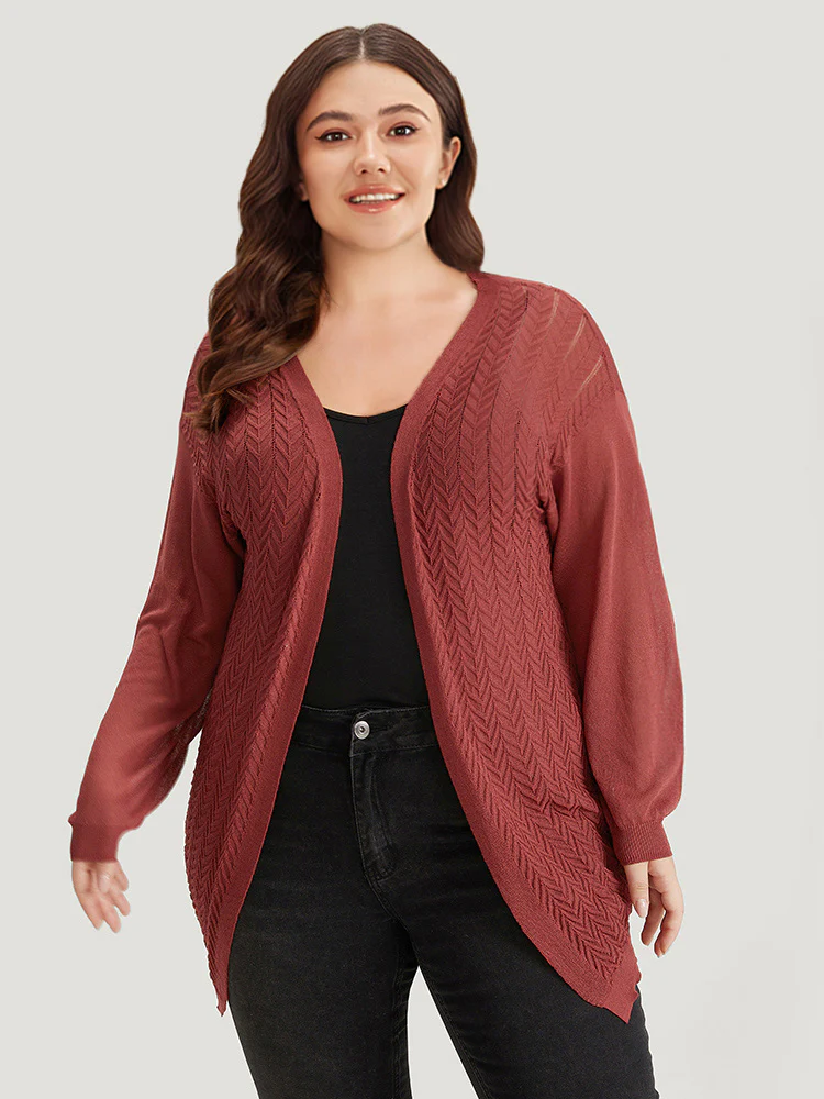 Geometric Plisse Patchwork Loose Open Front Cardigan - Image 3