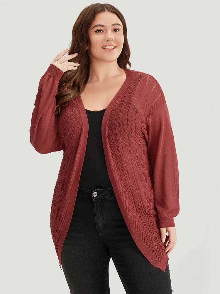 Geometric Plisse Patchwork Loose Open Front Cardigan - Image 4