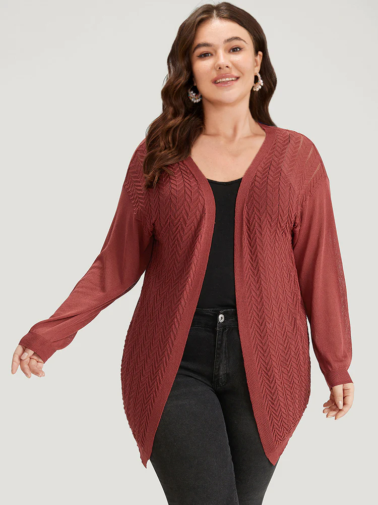 Geometric Plisse Patchwork Loose Open Front Cardigan - Image 5