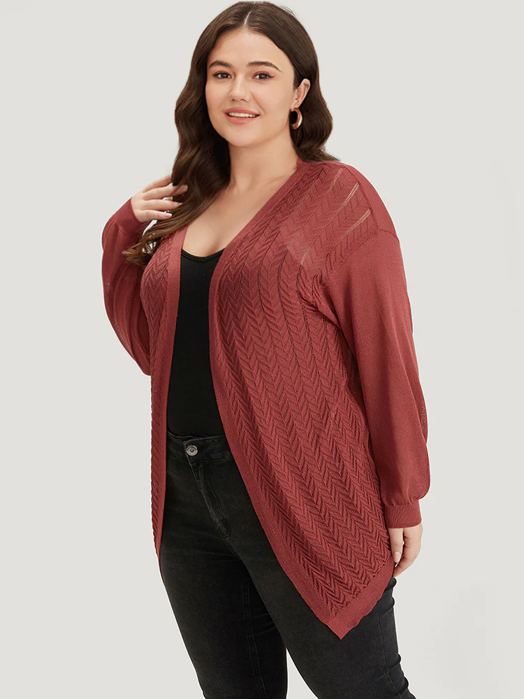 Geometric Plisse Patchwork Loose Open Front Cardigan - Image 6