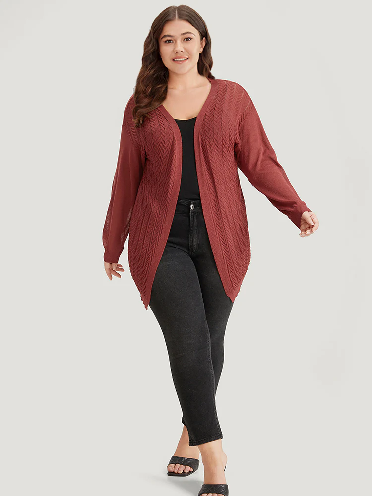 Geometric Plisse Patchwork Loose Open Front Cardigan - Image 7