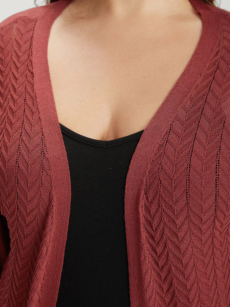 Geometric Plisse Patchwork Loose Open Front Cardigan - Image 8
