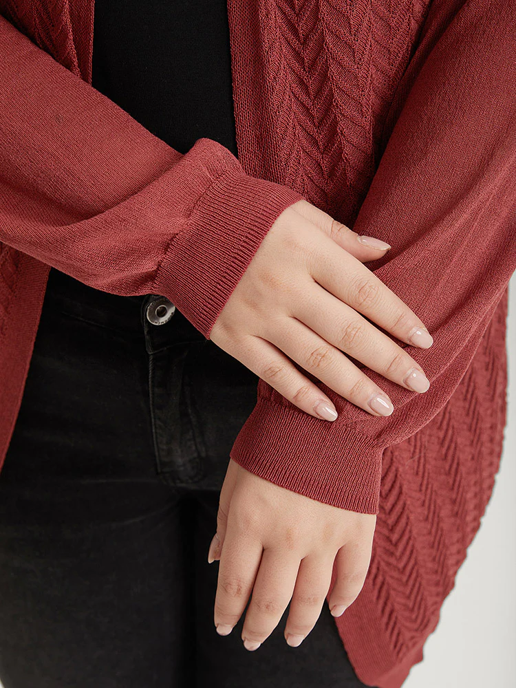 Geometric Plisse Patchwork Loose Open Front Cardigan - Image 9