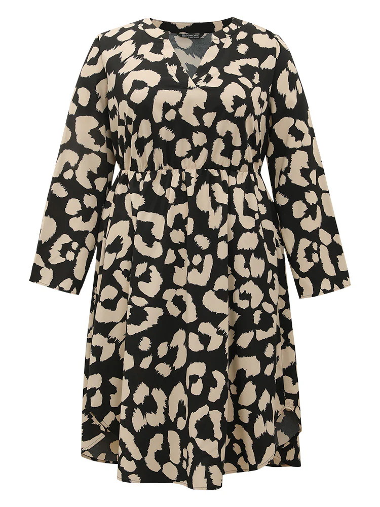 Geometric Pocket Elastic Waist Arc Hem Dress - Image 12