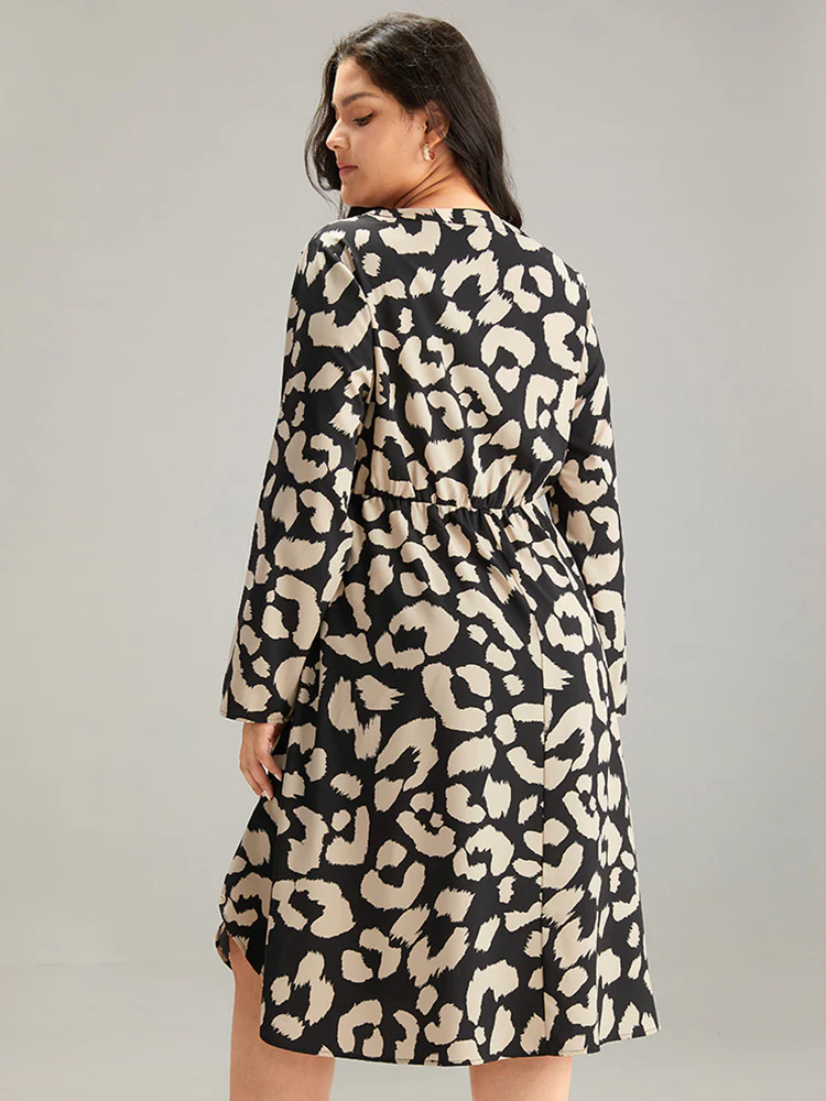Geometric Pocket Elastic Waist Arc Hem Dress - Image 9