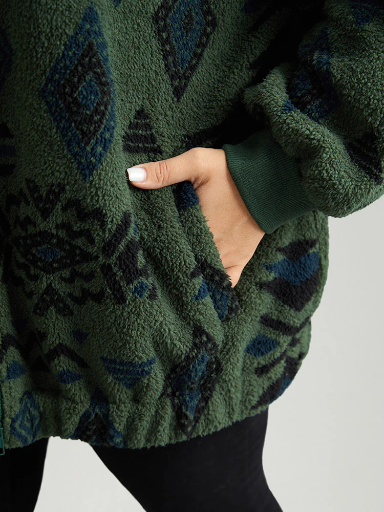 Geometric Pocket Gathered Zipper Jacket - Image 6
