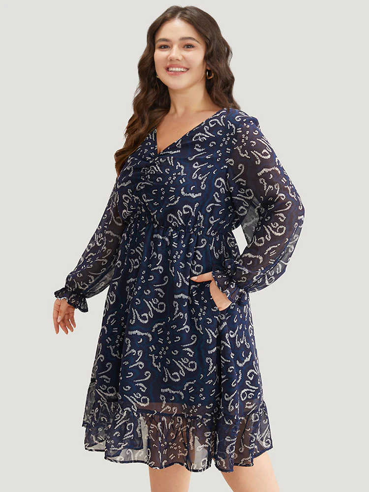 Geometric Pocket Ruched Mesh Dress - Image 4