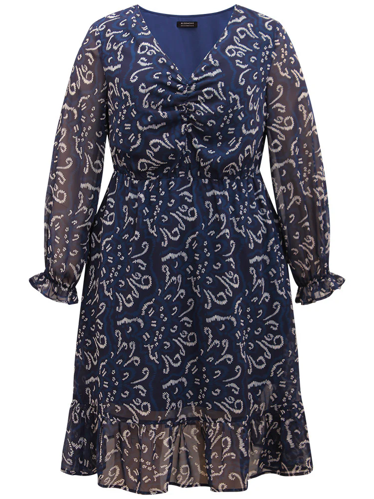 Geometric Pocket Ruched Mesh Dress - Image 8