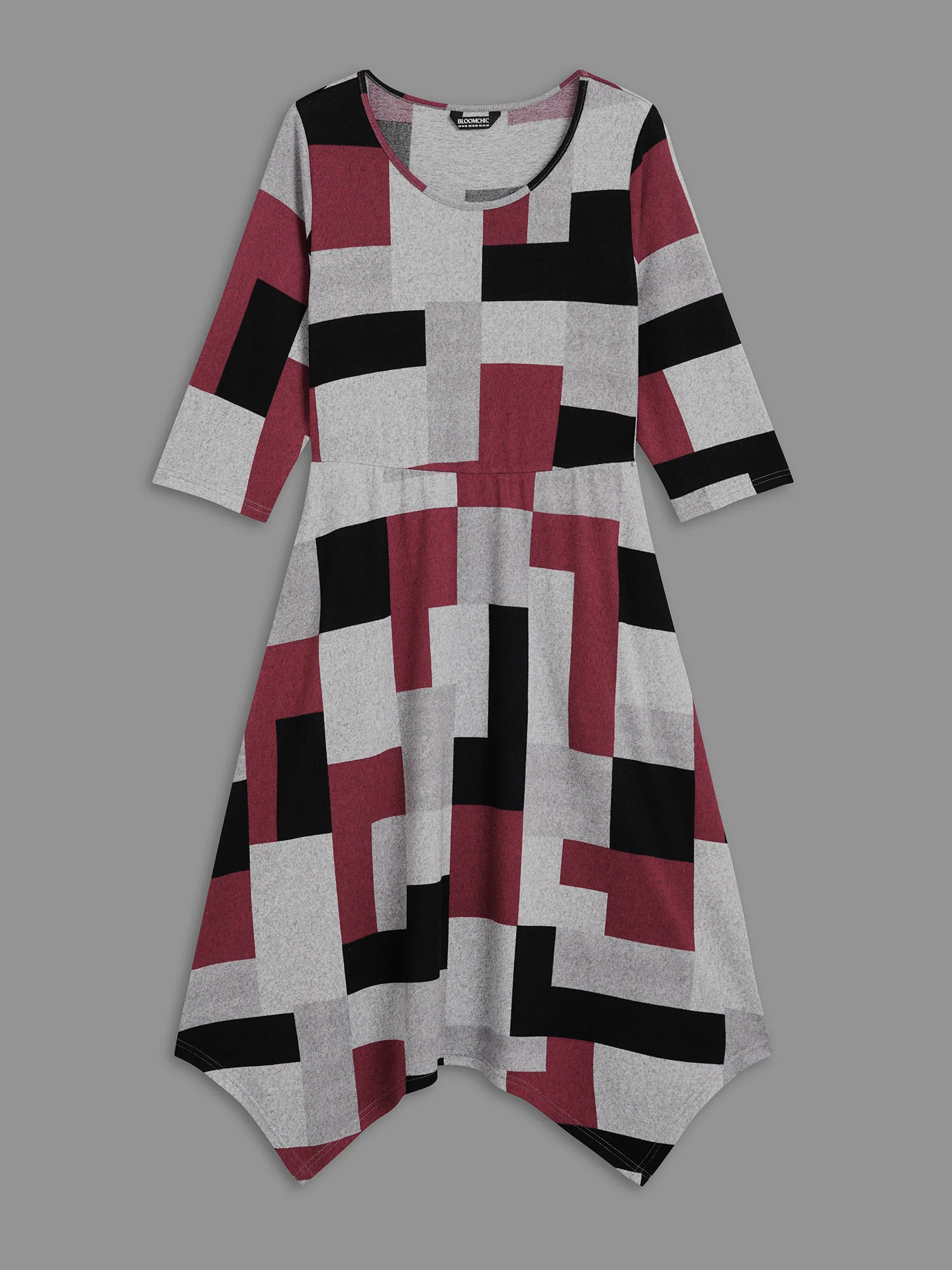 Geometric Print Asymmetrical Hem Midi Dress - Image 8