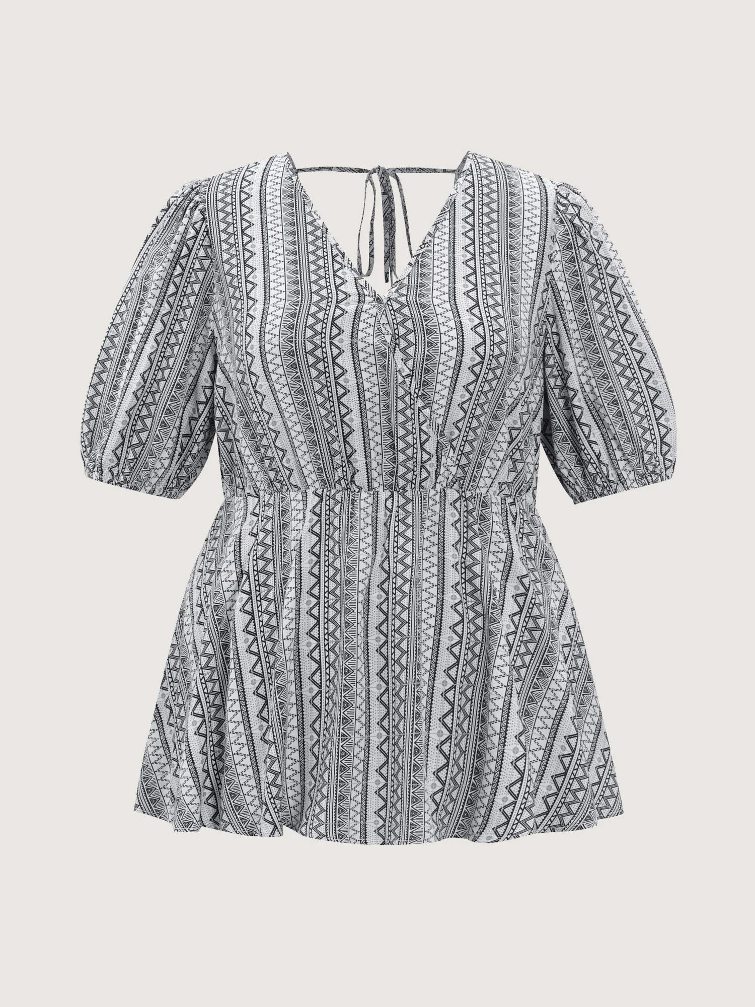 Geometric Print Back-Tie Blouse - Image 7