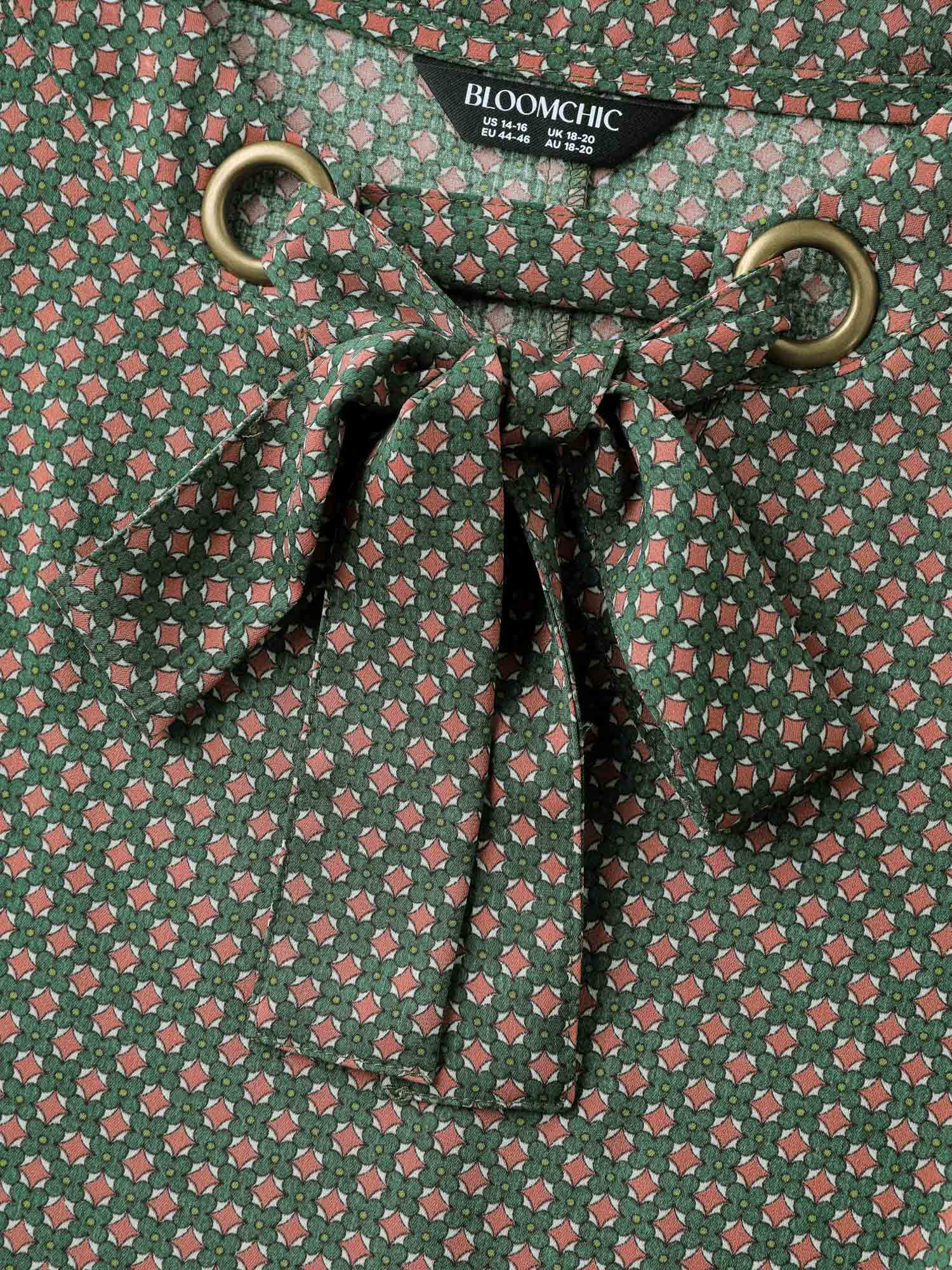 Geometric Print Bow-Tie Neckline Blouse - Image 5