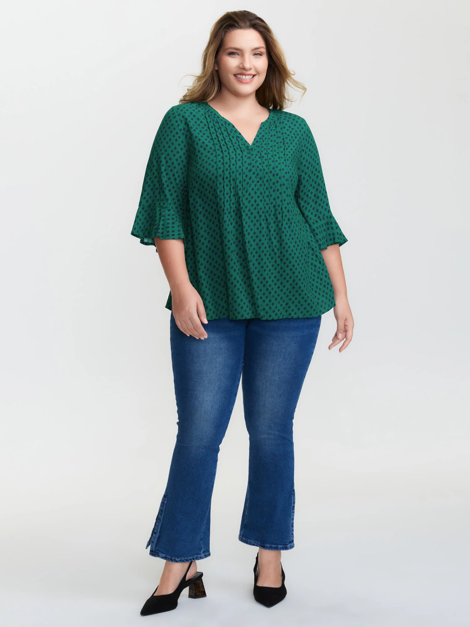 Geometric Print Bust-Ease Split Neck Blouse - Image 3