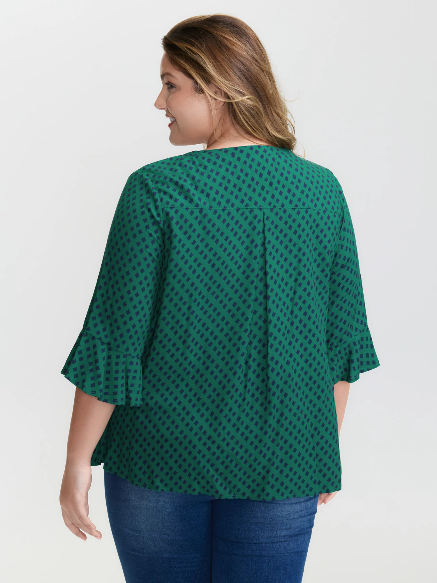Geometric Print Bust-Ease Split Neck Blouse - Image 5