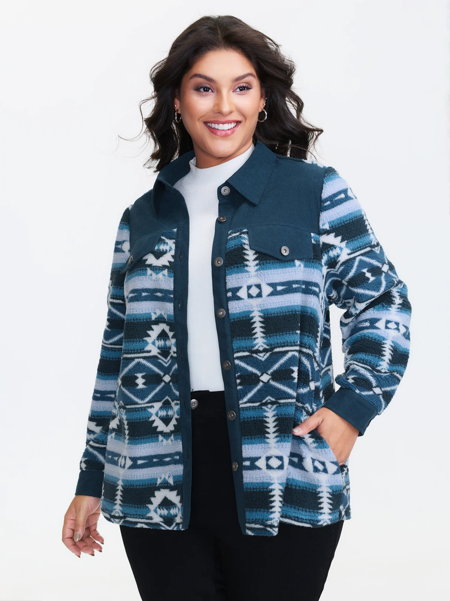 Geometric Print Button Jacket - Image 2