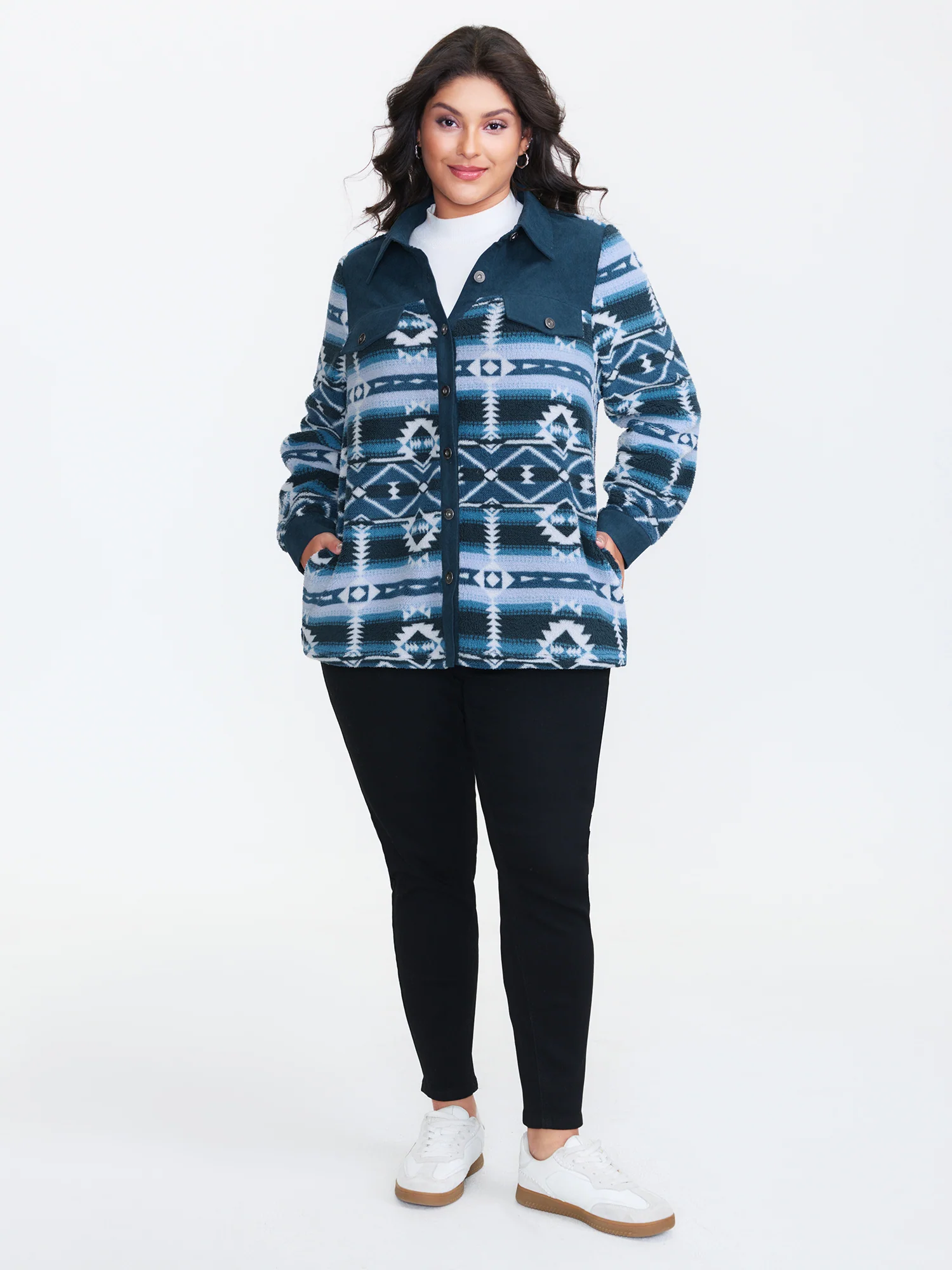 Geometric Print Button Jacket - Image 3