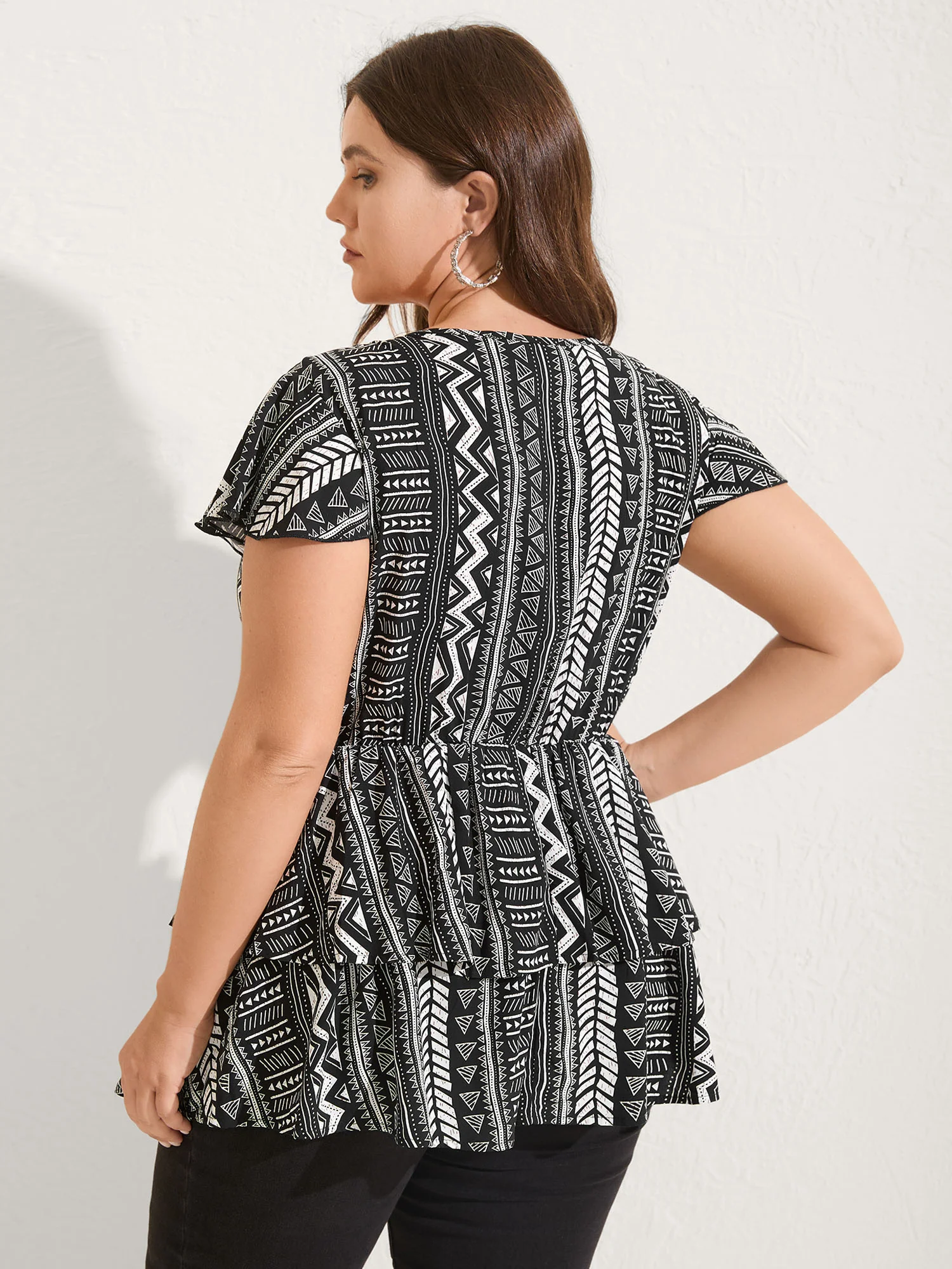 Geometric Print Button Layered Blouse - Image 4