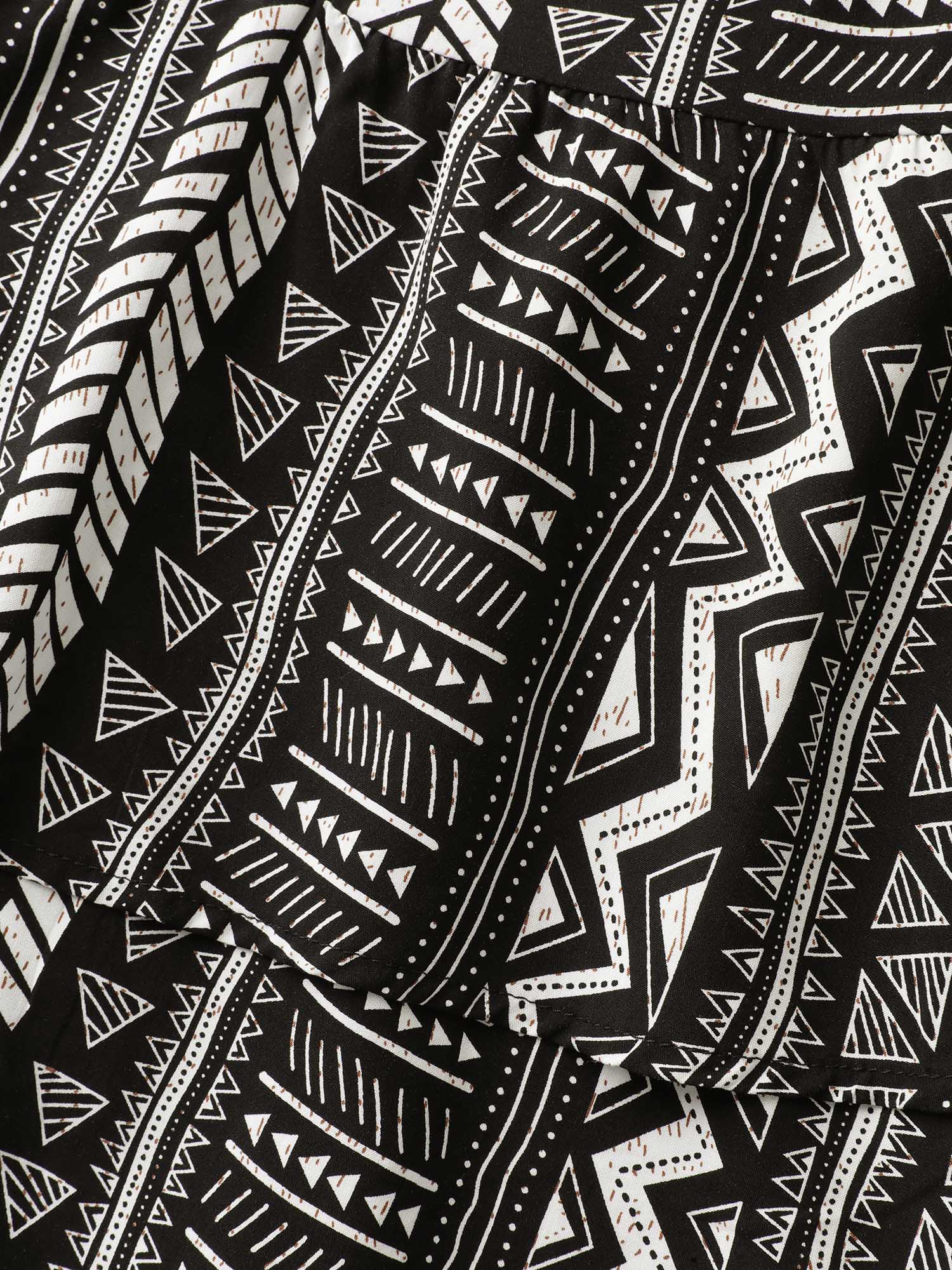 Geometric Print Button Layered Blouse - Image 6