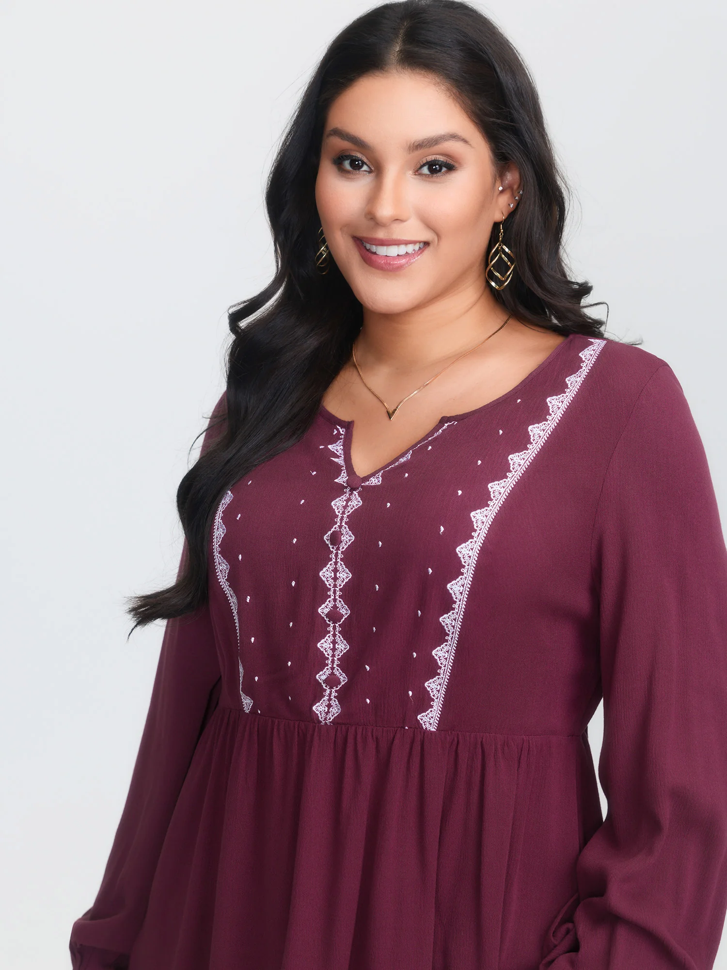 Geometric Print Cinched Flared Blouse - Image 2