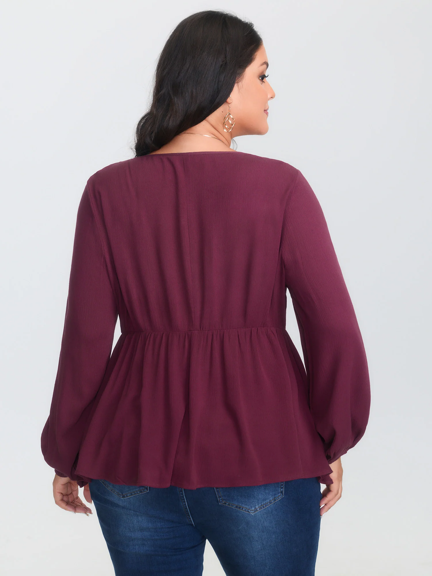 Geometric Print Cinched Flared Blouse - Image 4