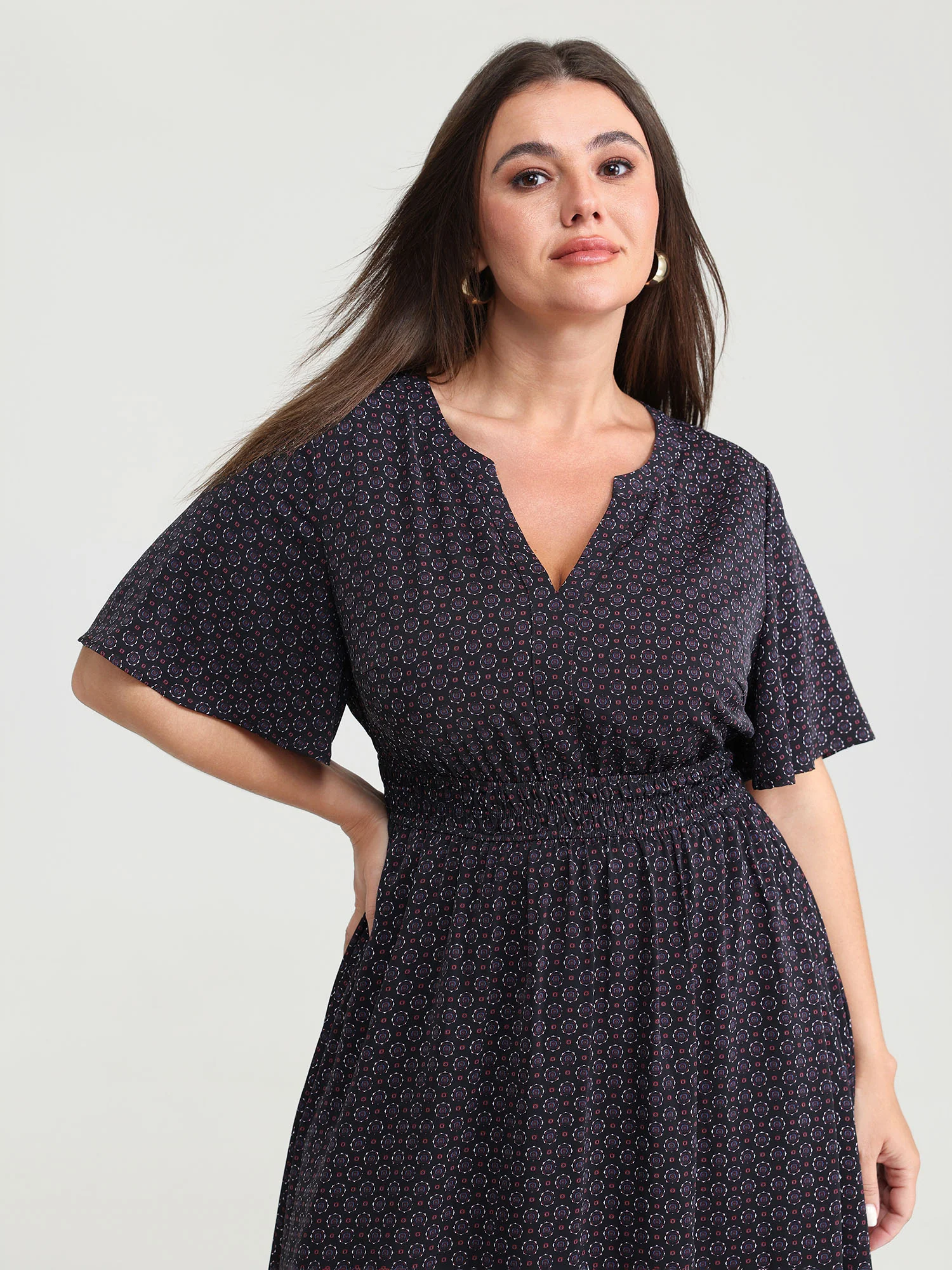 Geometric Print Cinched-Waist Maxi Dress - Image 2
