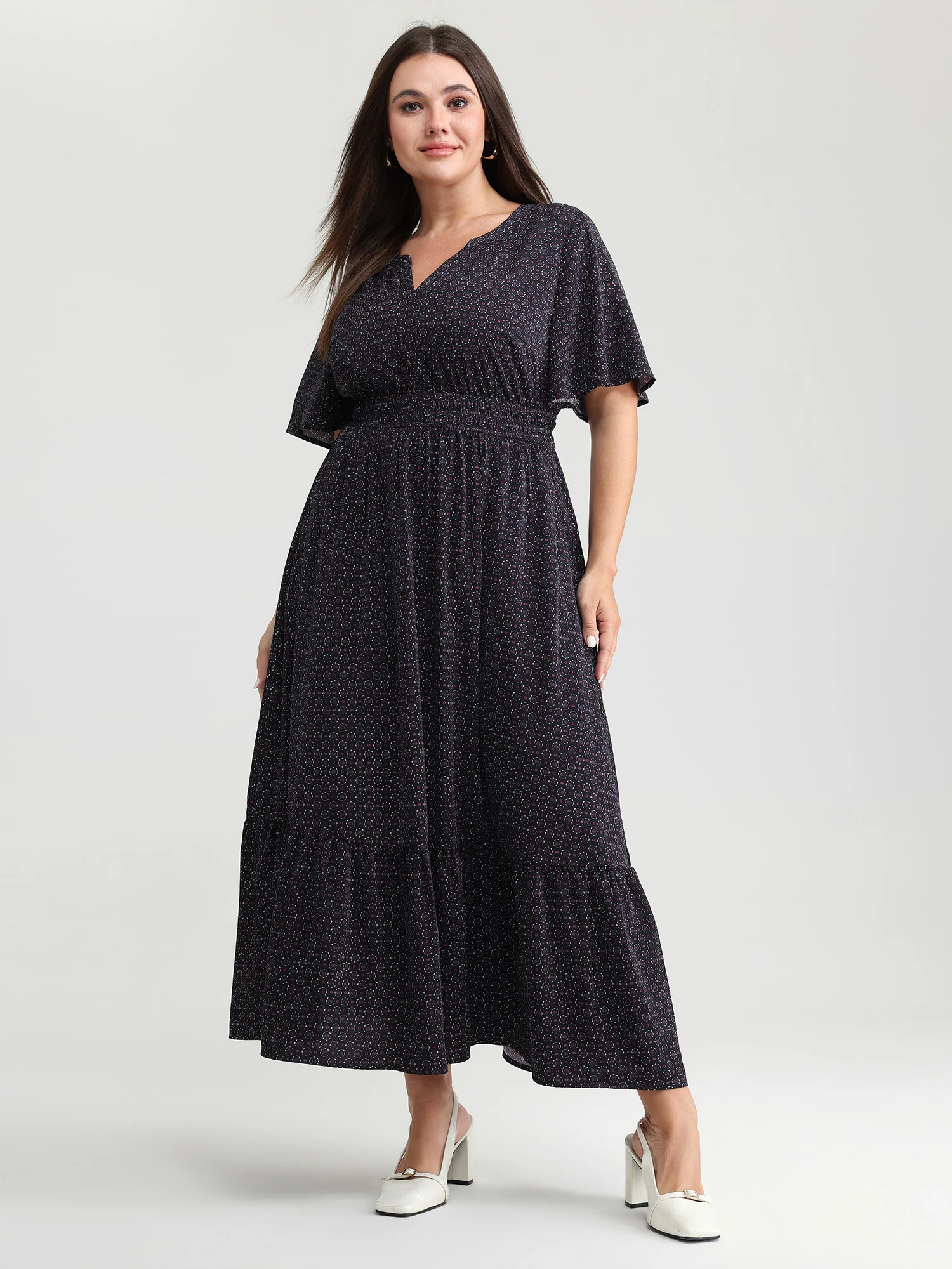 Geometric Print Cinched-Waist Maxi Dress - Image 3