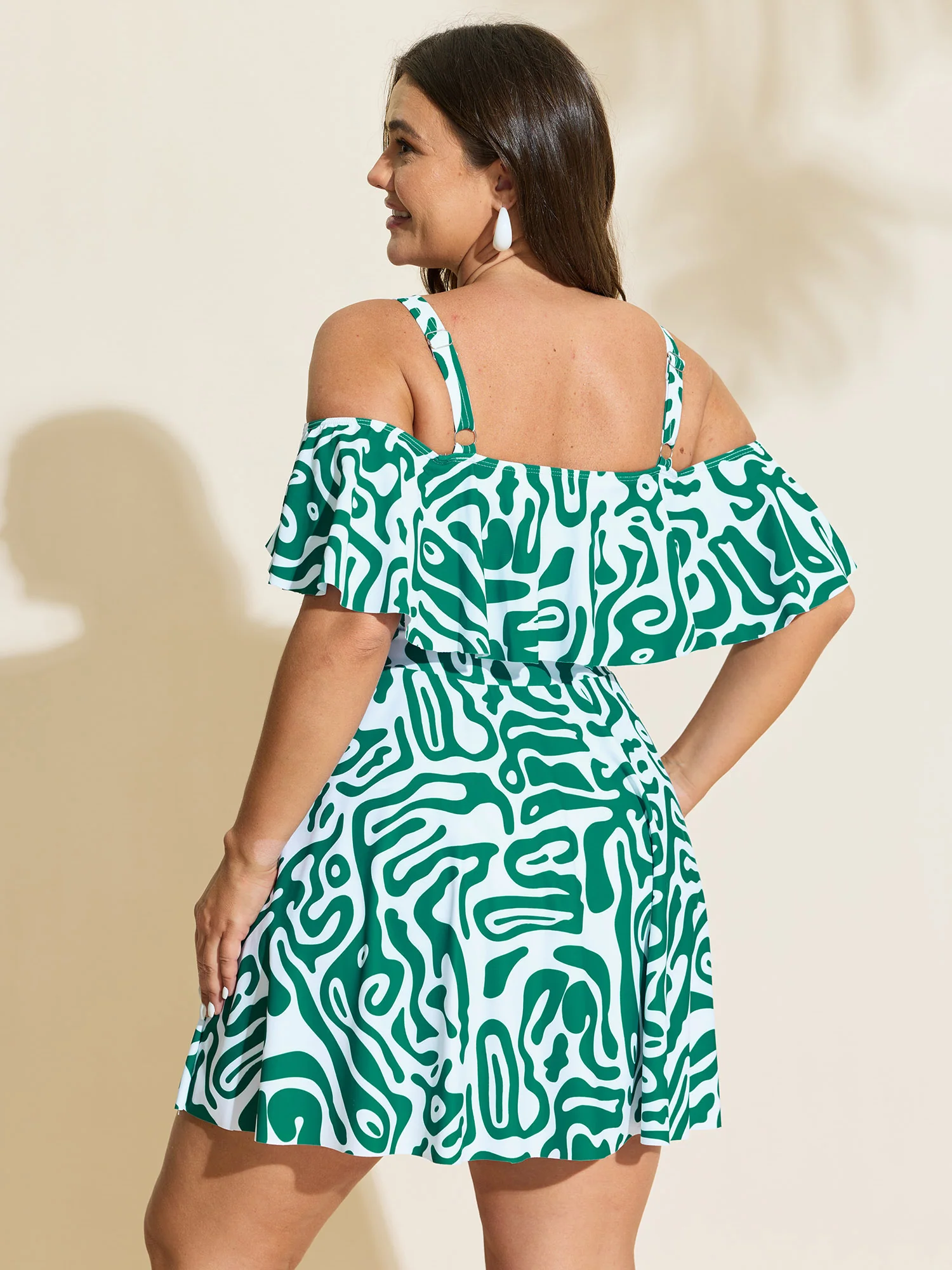 Geometric Print Cold-Shoulder Swim Dress - Image 5