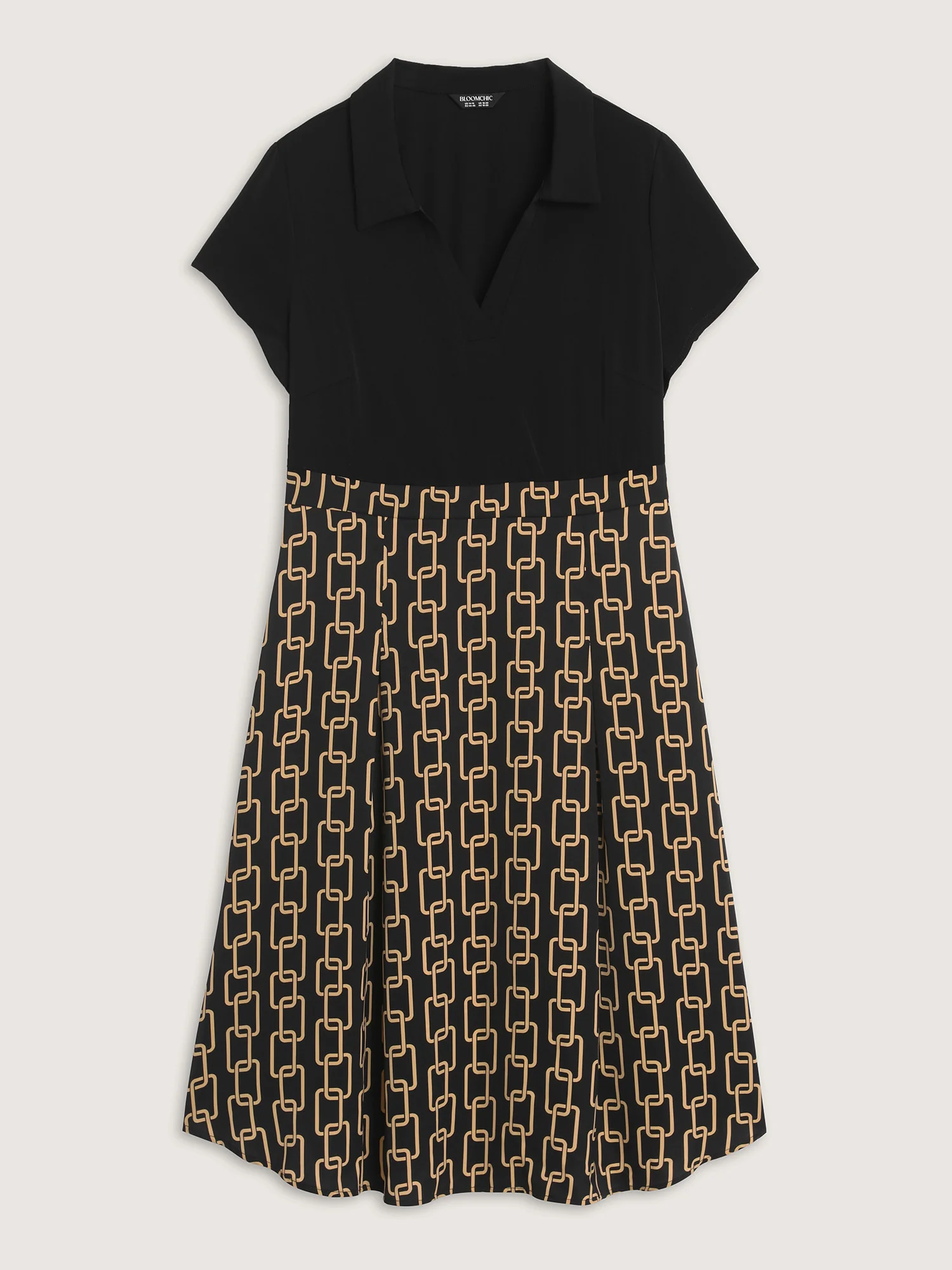 Geometric Print Collar Contrast Midi Dress - Image 5