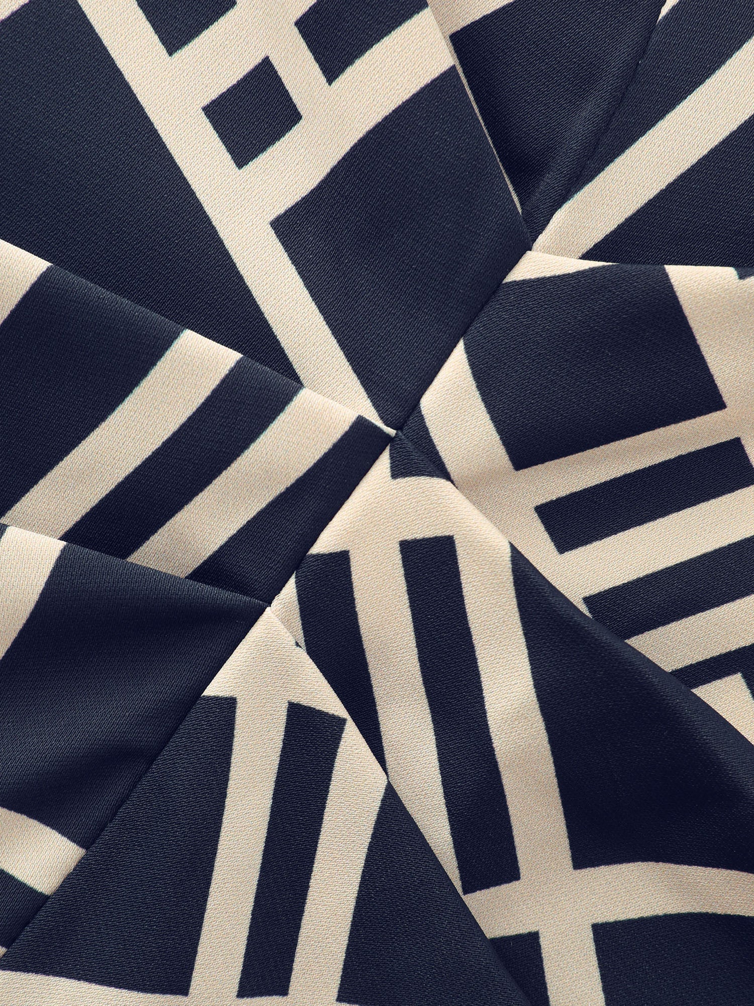 Geometric Print Collar Pleated Midi Dress - Image 5