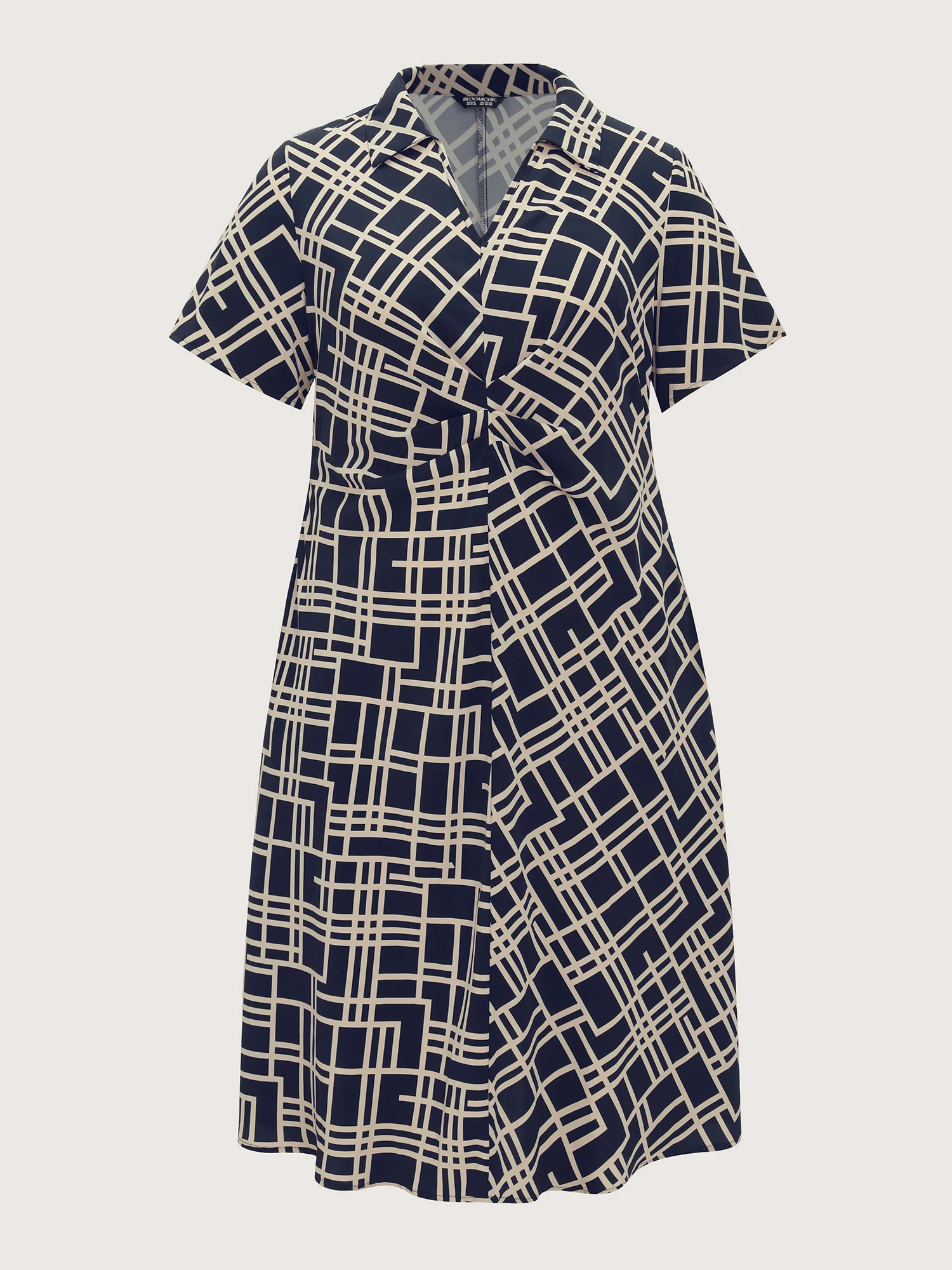Geometric Print Collar Pleated Midi Dress - Image 7