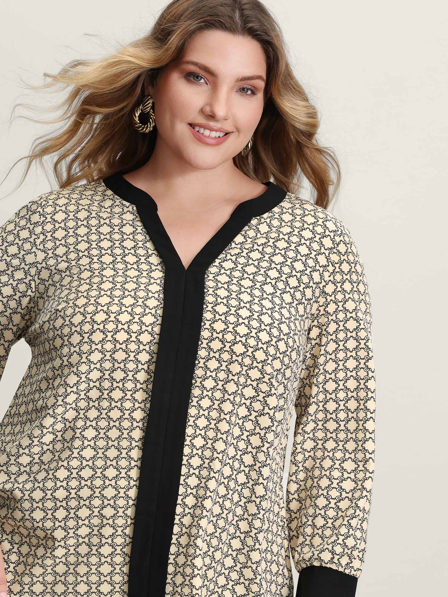 Geometric Print Color Contrast Blouse - Image 2