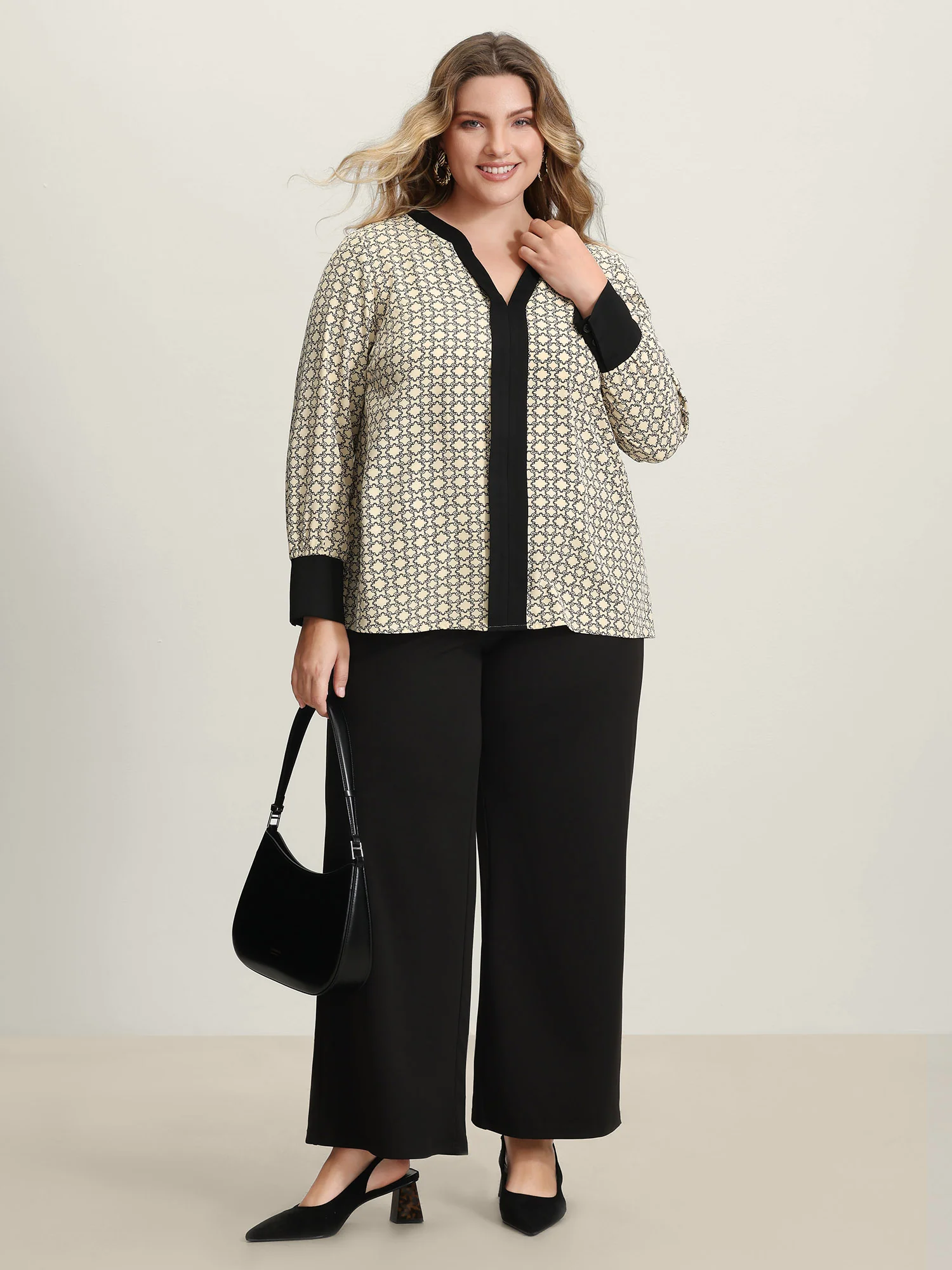 Geometric Print Color Contrast Blouse - Image 3