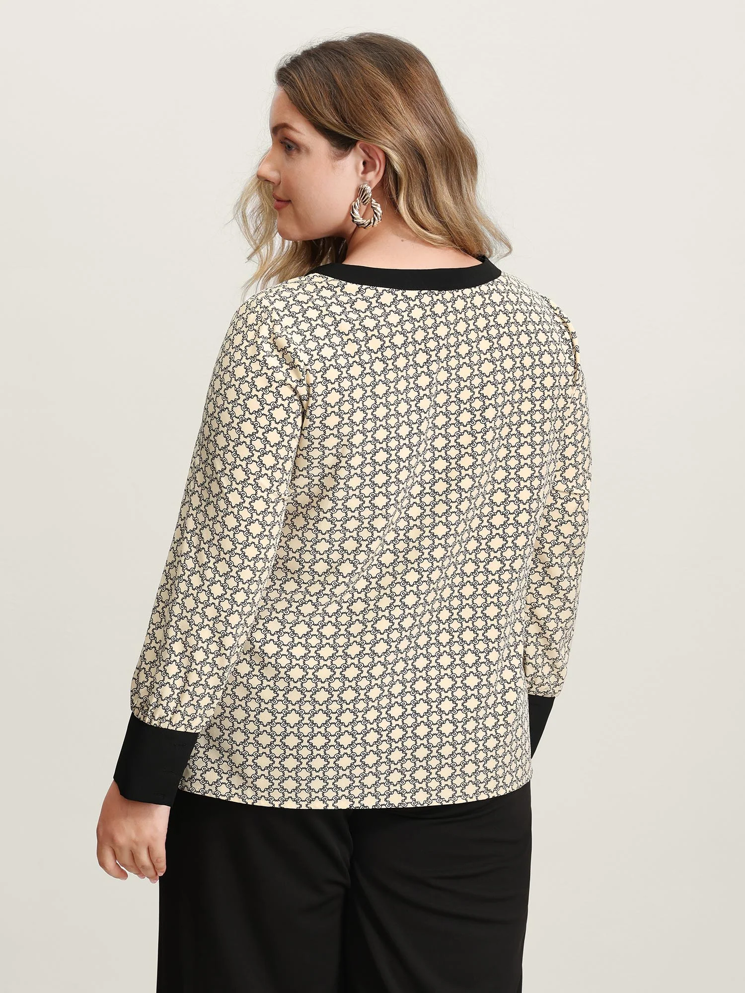 Geometric Print Color Contrast Blouse - Image 5
