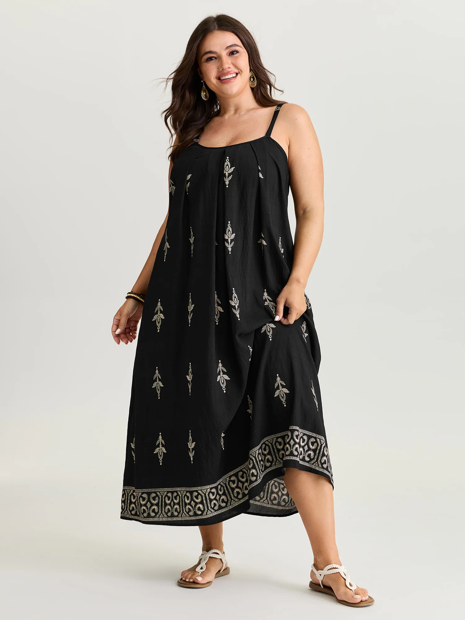 Geometric Print Color Contrast Maxi Dress - Image 3