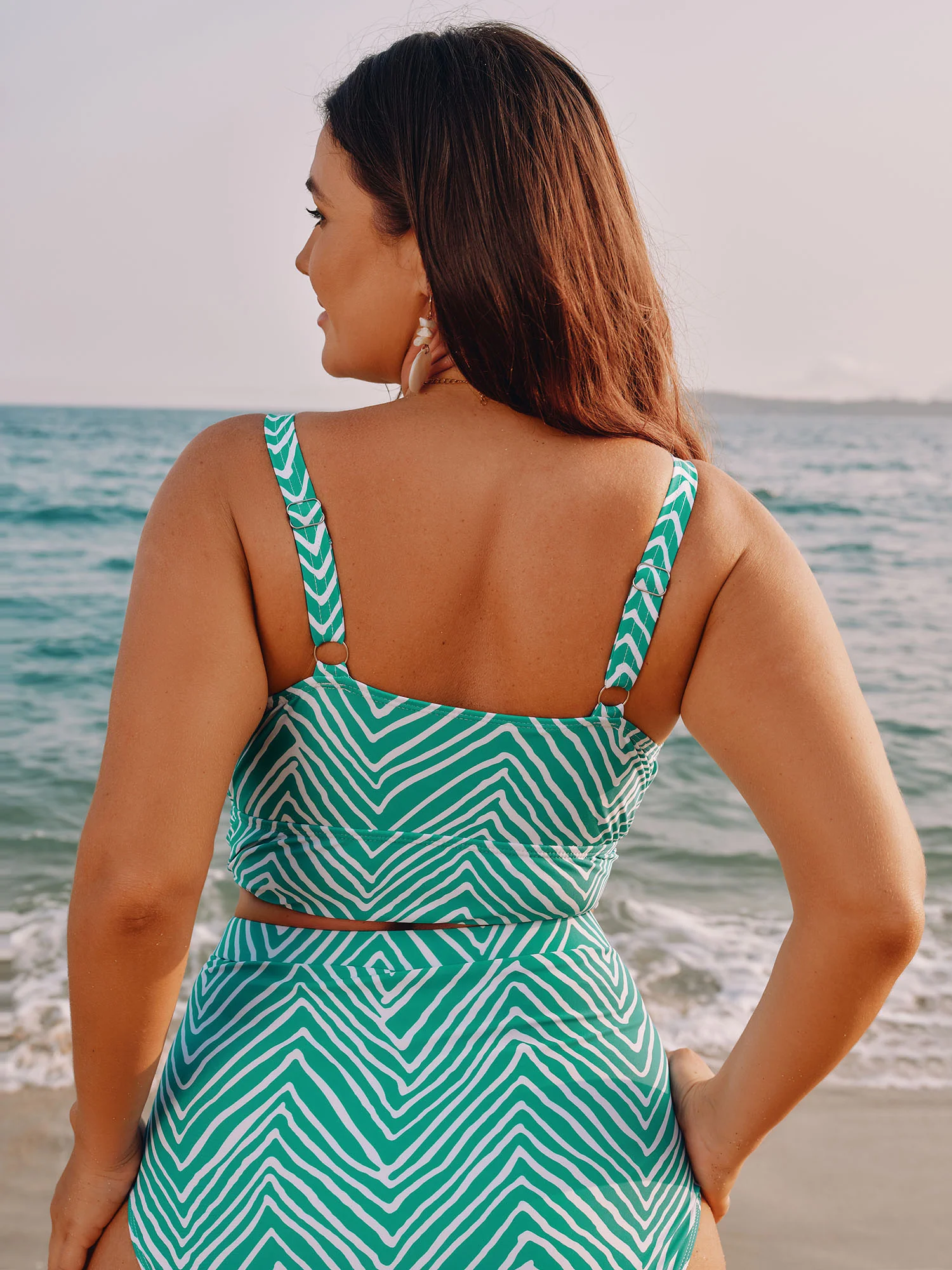 Geometric Print Color Contrast Bikini Top - Image 4
