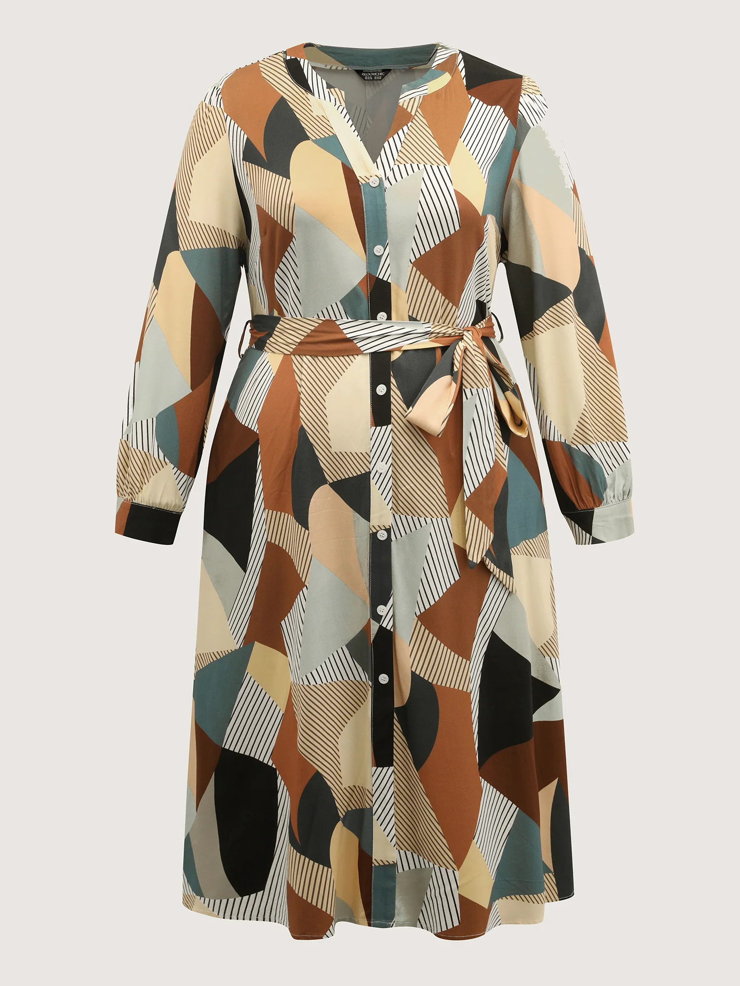 Geometric Print Contrast Tab Sleeve Midi Dress - Image 8