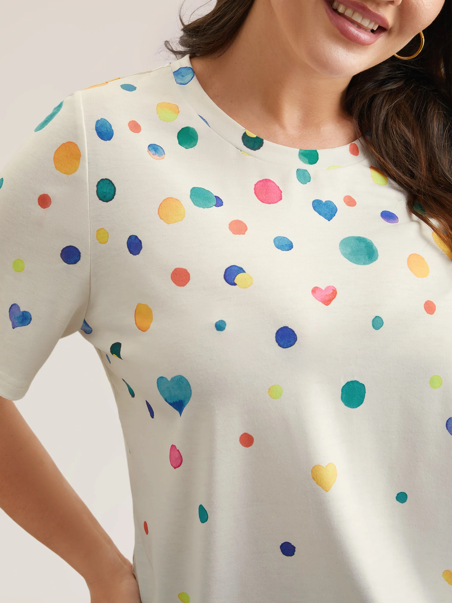 Geometric Print Crew Neck Fitted T-Shirt - Image 2