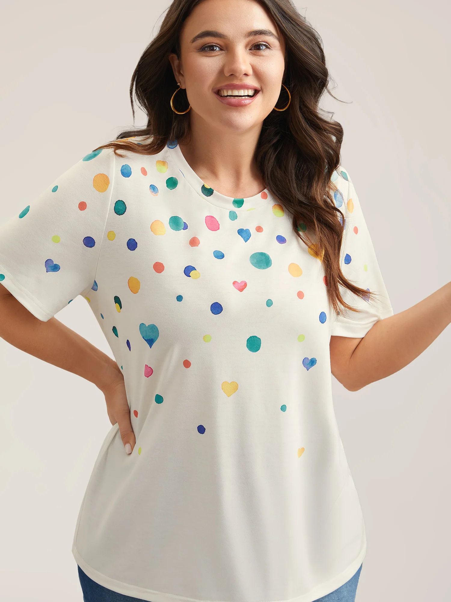 Geometric Print Crew Neck Fitted T-Shirt - Image 3