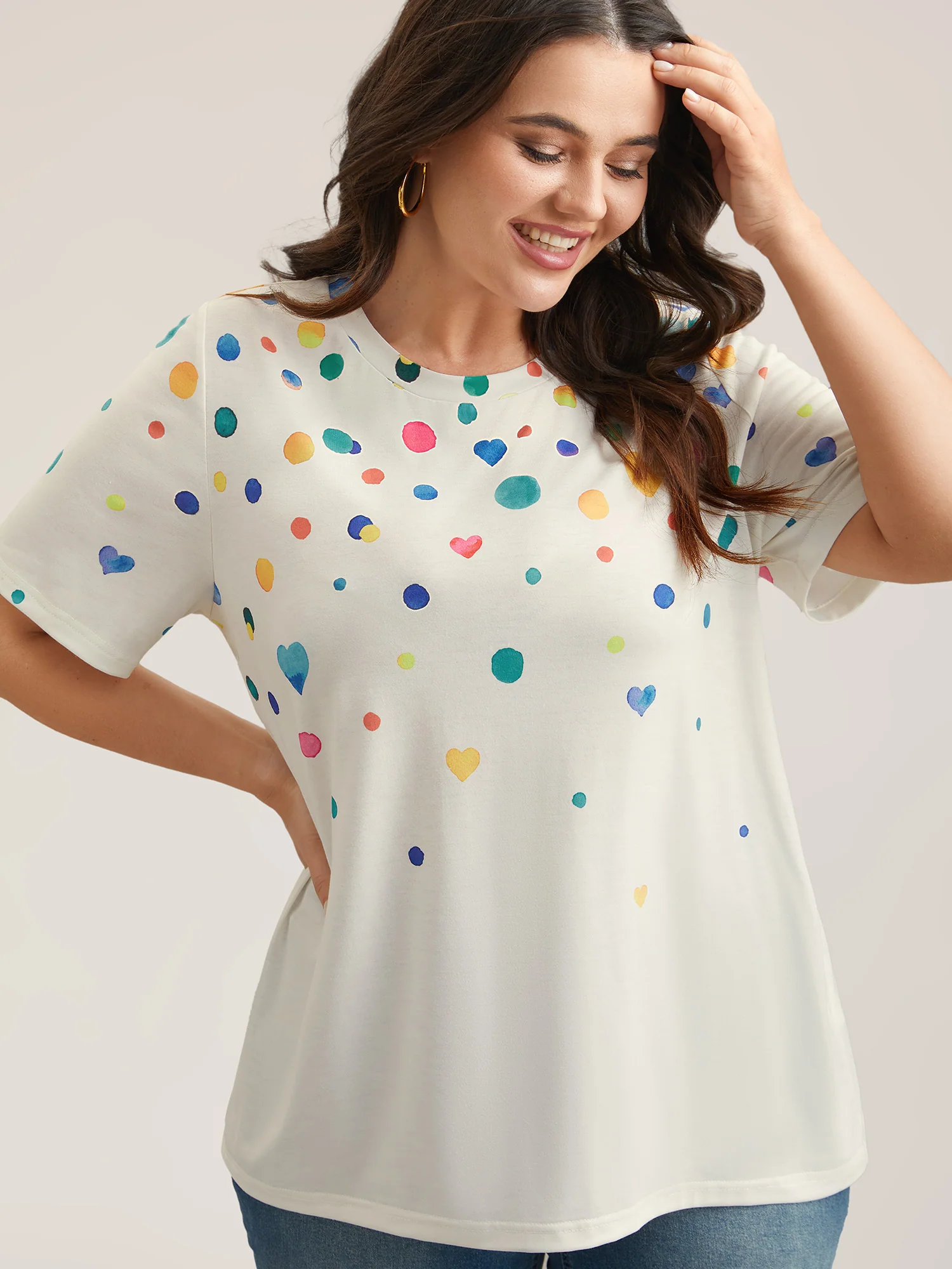 Geometric Print Crew Neck Fitted T-Shirt - Image 4