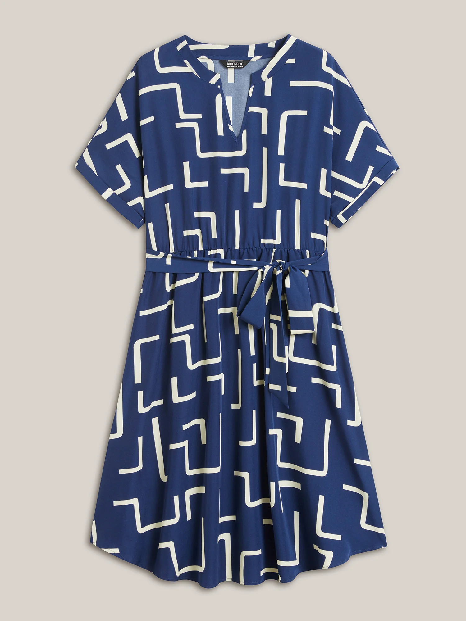 Geometric Print Curved Hem Midi Dress - Image 7