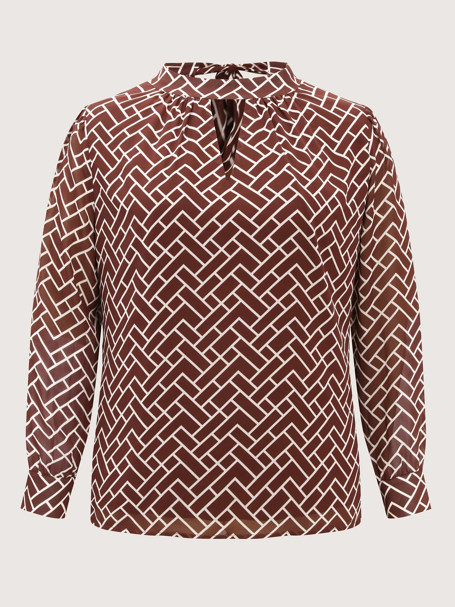 Geometric Print Cut Out Neck Blouse - Image 6