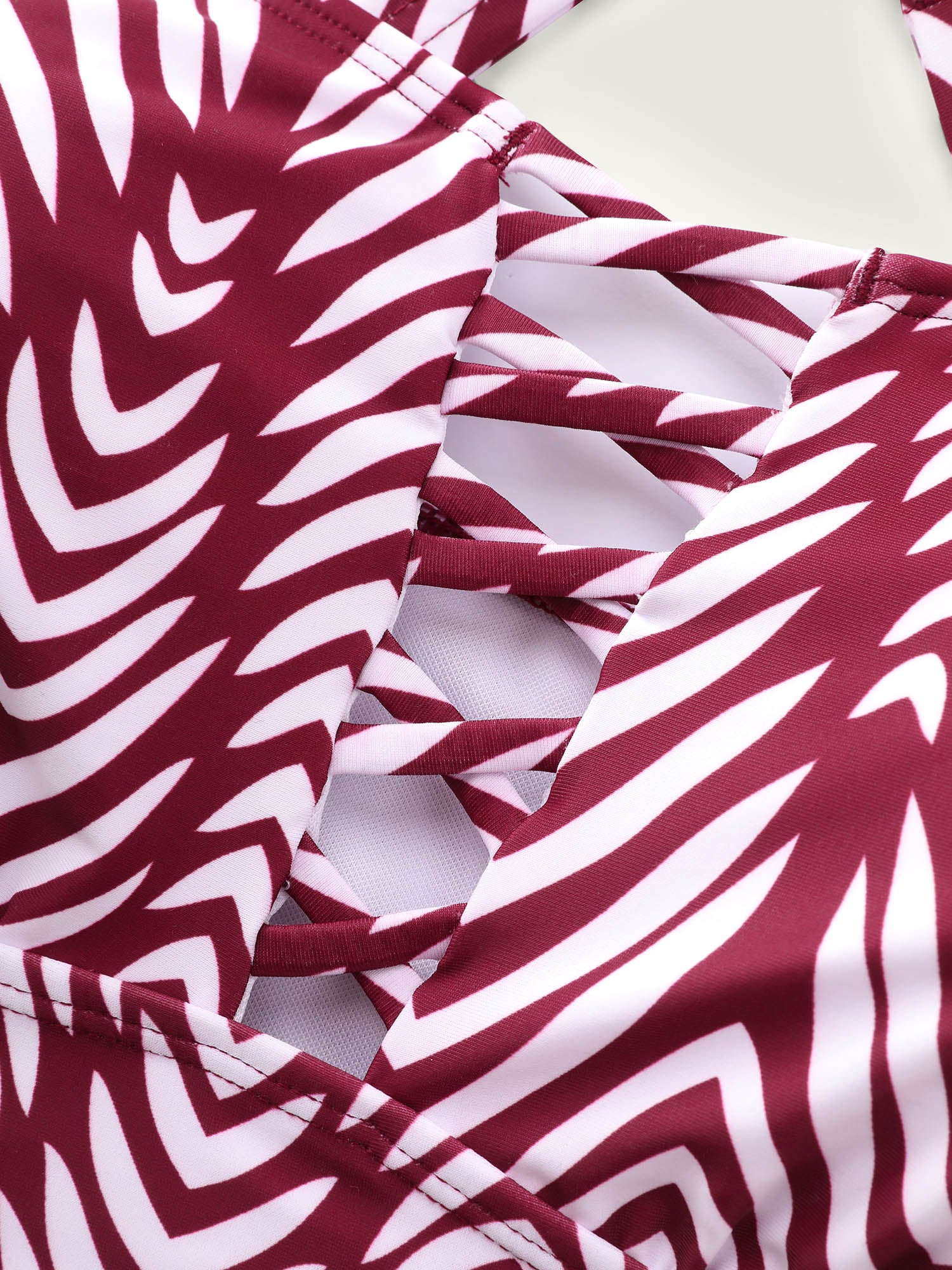 Geometric Print Cut-Out Ties Bikini Top - Image 6