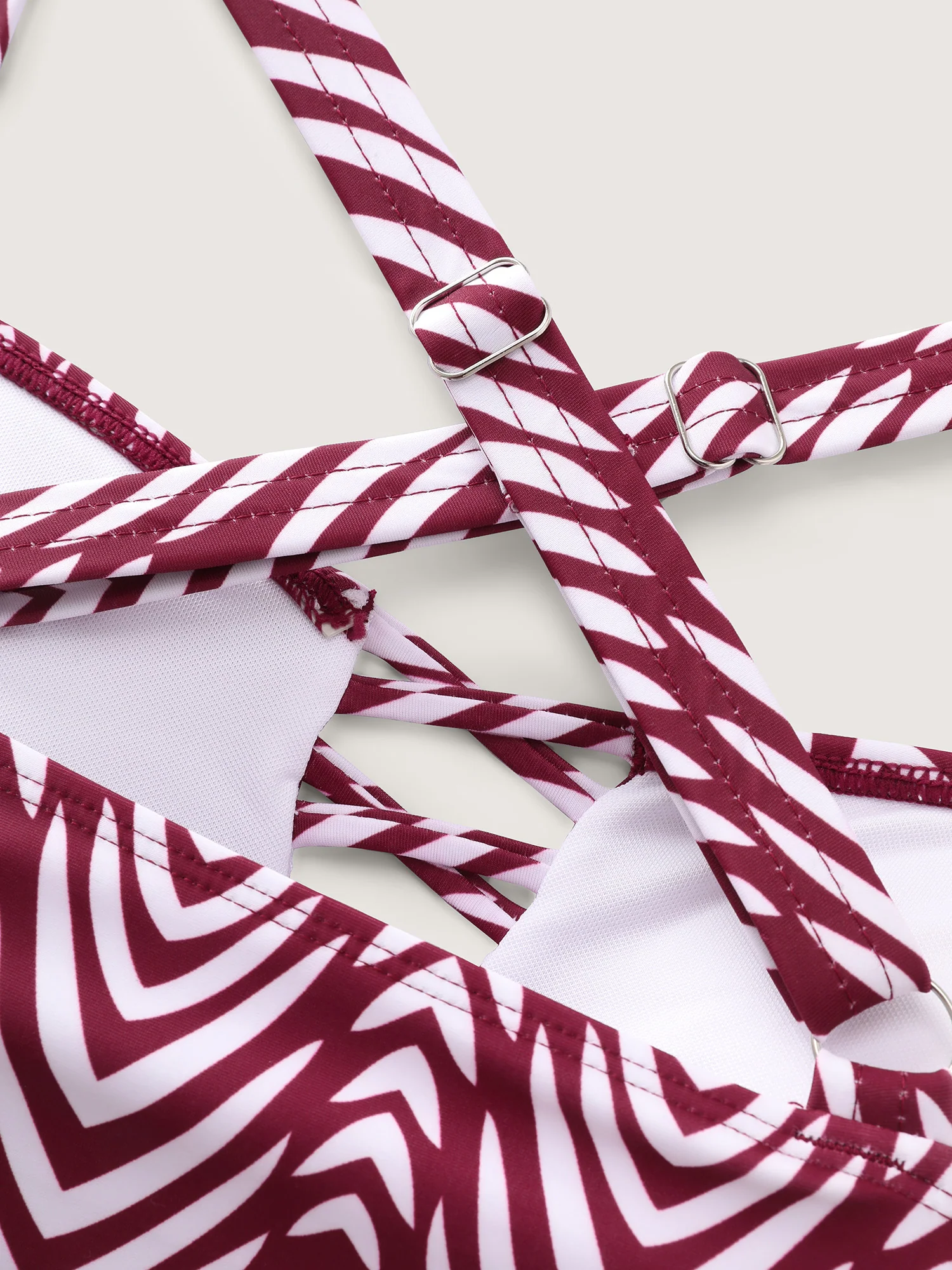 Geometric Print Cut-Out Ties Bikini Top - Image 7