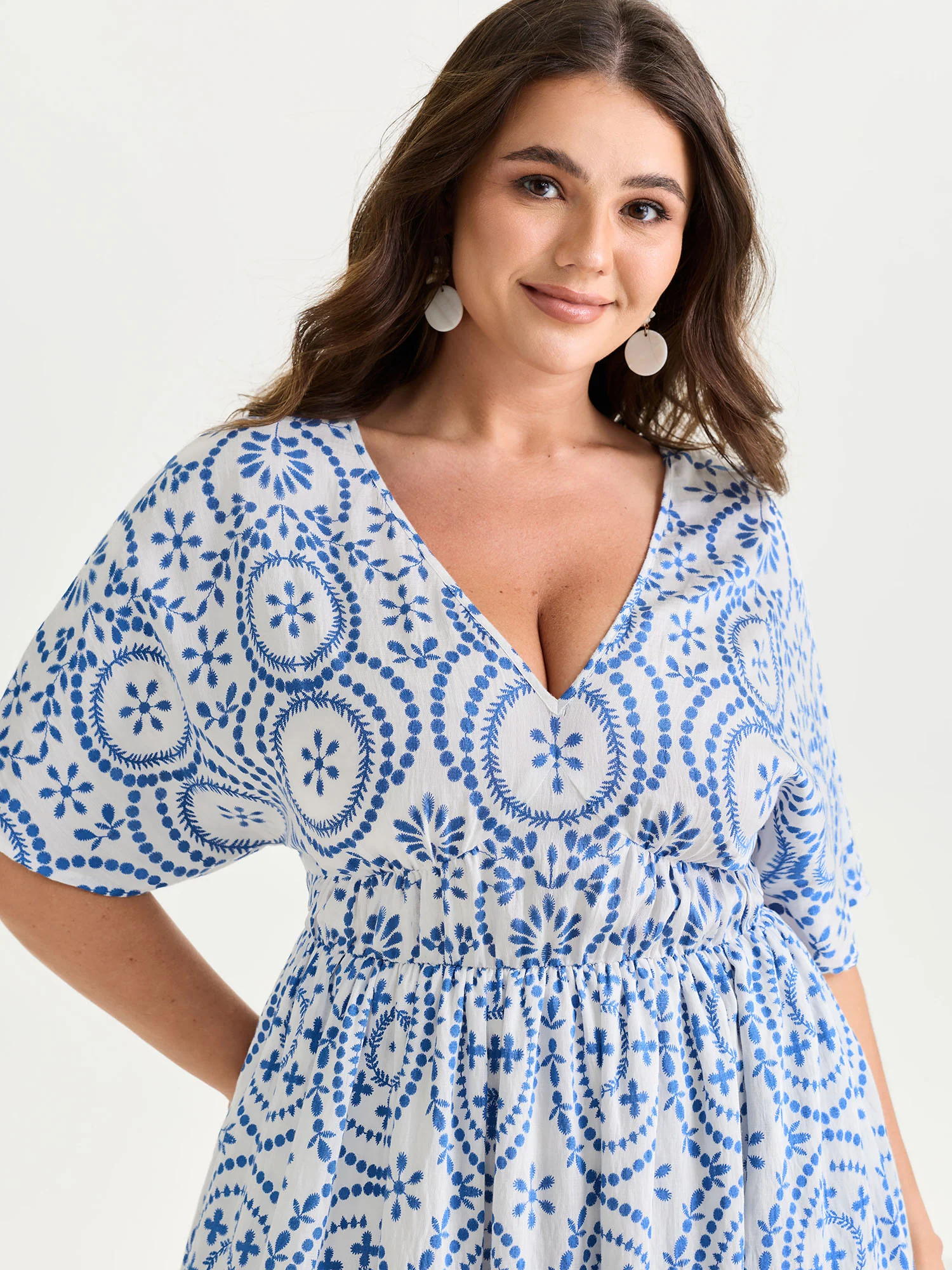 Geometric Print Deep V-Neckline Maxi Dress - Image 2