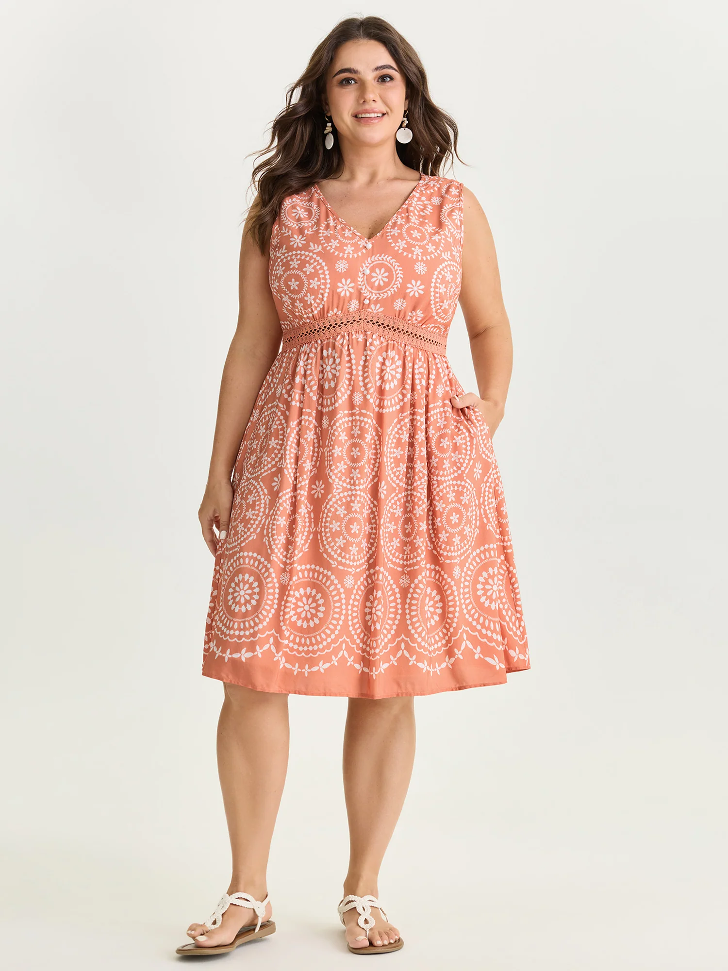 Geometric Print Deep V-Neckline Mini Dress - Image 3