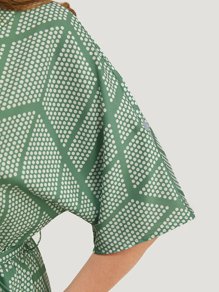 Geometric Print Dolman Sleeve Pocket Belted Ruffles Dress - Image 7