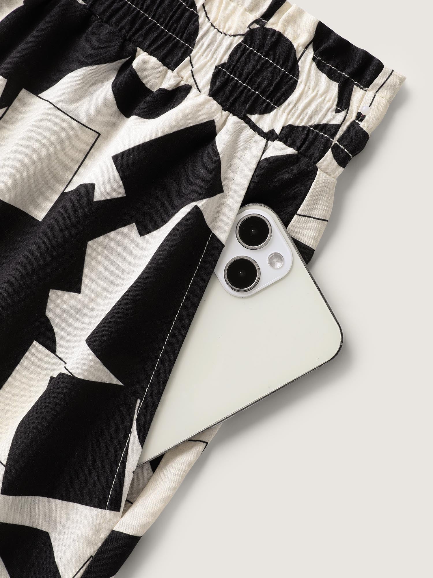 Geometric Print Drawstring Wide-Leg Pants - Image 5