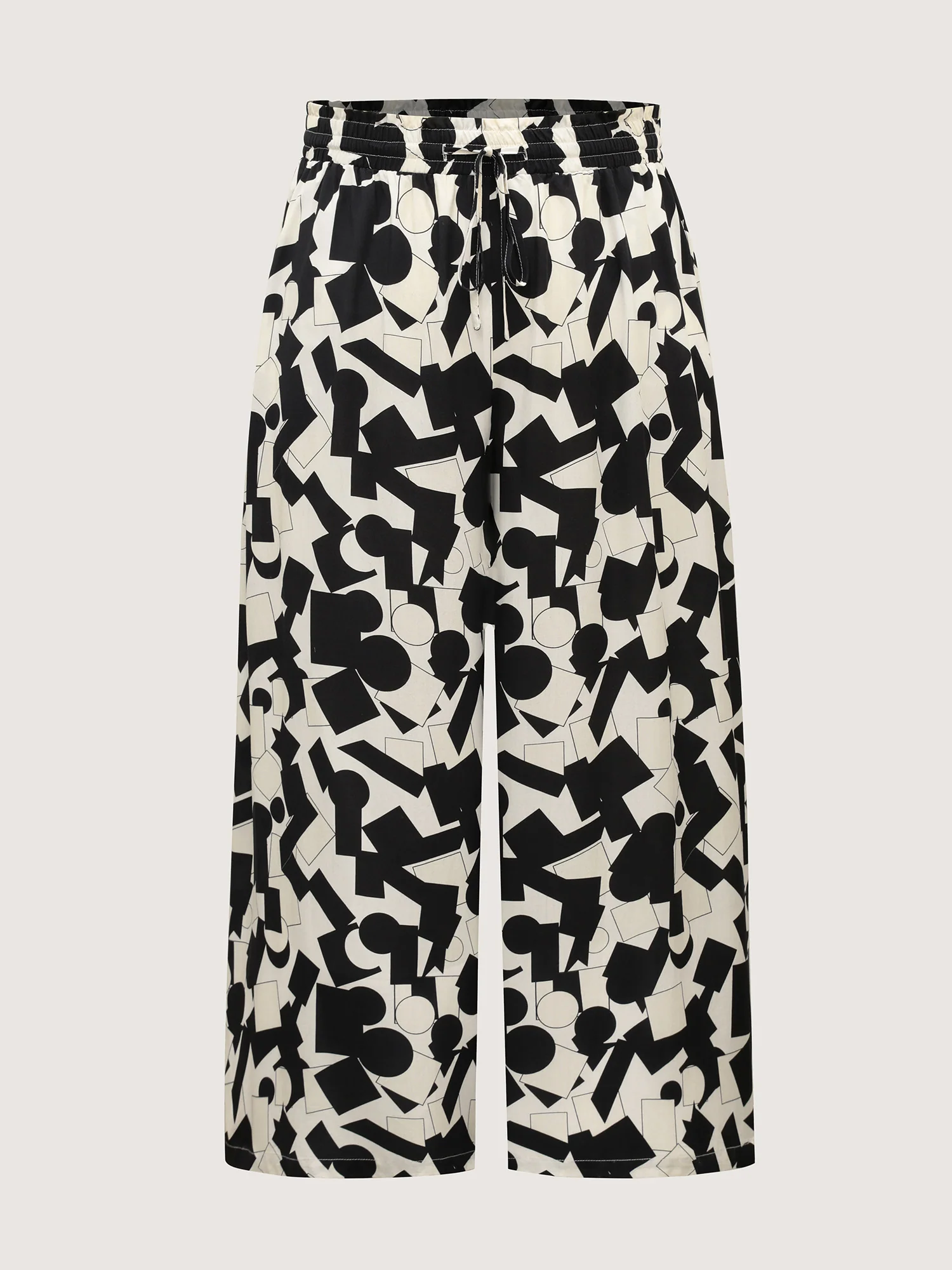 Geometric Print Drawstring Wide-Leg Pants - Image 7