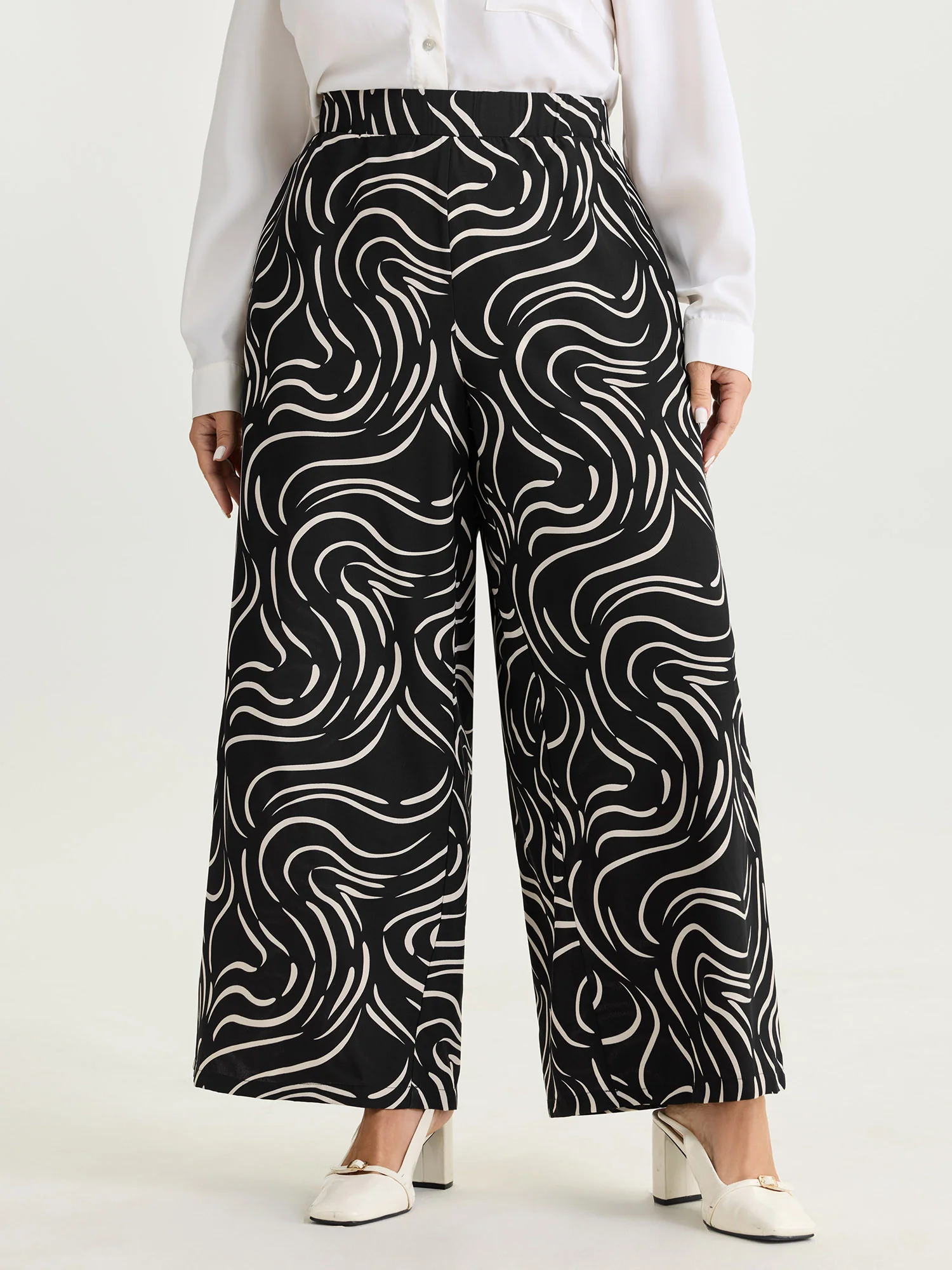 Geometric Print Elastic Waist Pants - Image 2